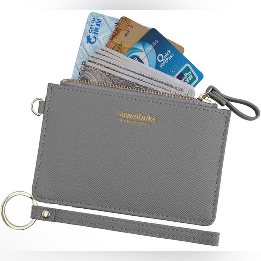 New Gray Card Case & Wristlet Wallet. 2 tabs that can attach wristlet to phone